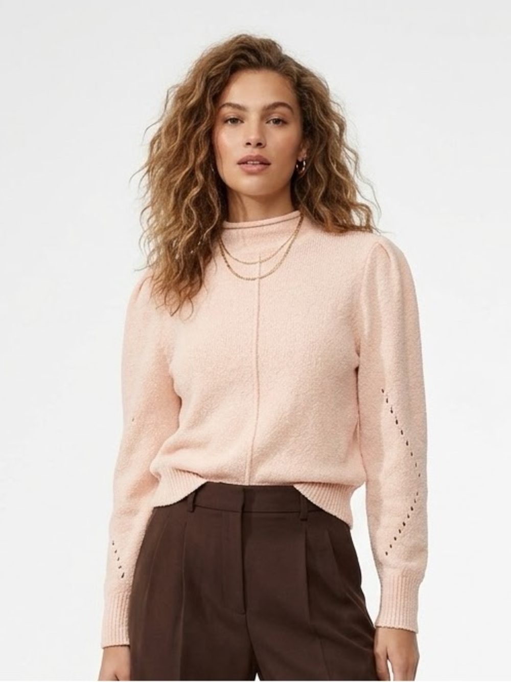 WILFRED | ARITZIA MOCK NECK PUFF SLEEVE EYELET KNIT SWEATER